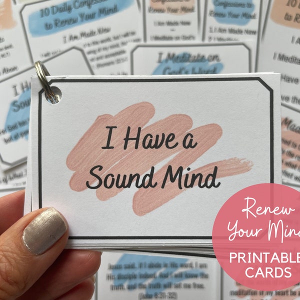 Renew Your Mind Scripture Affirmation Cards, Printable Digital Memory Verse Cards, Bible Study Tool