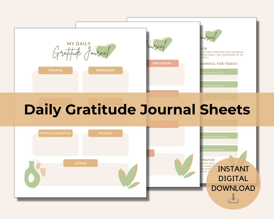 Daily Gratitude Journal Printable Digital Download, BOHO Journal - Etsy