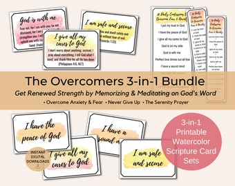 Overcomers Scripture Cards 3-in-1 BUNDLE: Conquer Challenges, Find Serenity