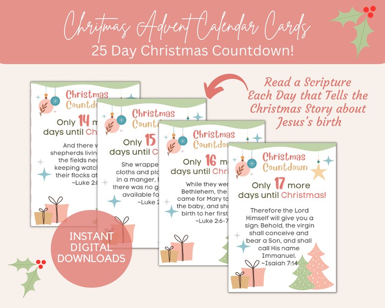 25 Christmas Story Advent Calendar Cards Feature 25 Bible Etsy