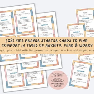 Kids Scripture Prayer Cards Anxiety, Fear & Worry, Bible Verse Cards for Kids for Sunday School, Kids Church, Home School, Children Ministry