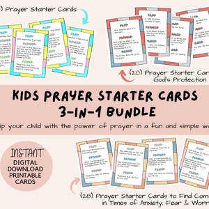Juego de tarjetas de oración para niños, tarjetas de las Sagradas Escrituras para niños, imprimibles para el estudio bíblico de la escuela dominical, tarjetas de oración interactivas para niños para el crecimiento espiritual