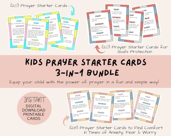 Kids Prayer Cards Set, Scripture Cards for Kids - Sunday School Bible Study Printables, Interactive Kids Prayer Cards for Spiritual Growth