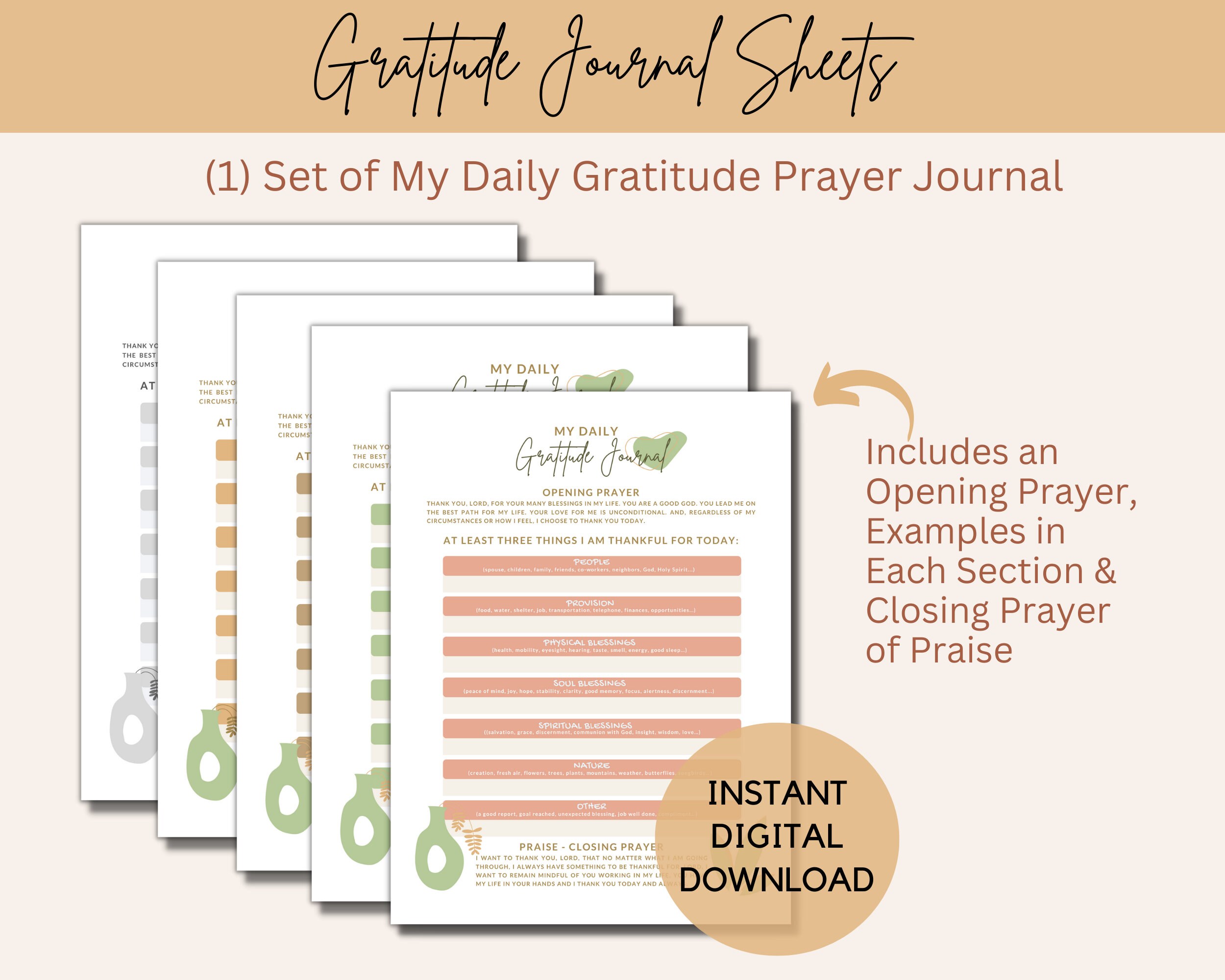 Daily Gratitude Journal Printable Digital Download, BOHO Journal - Etsy