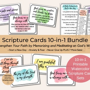 10 Sets Scripture Cards, Christian Bible Verse Affirmation Cards Printable