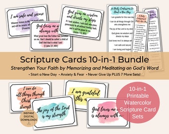 10 Sets Scripture Cards, Christian Bible Verse Affirmation Cards Printable