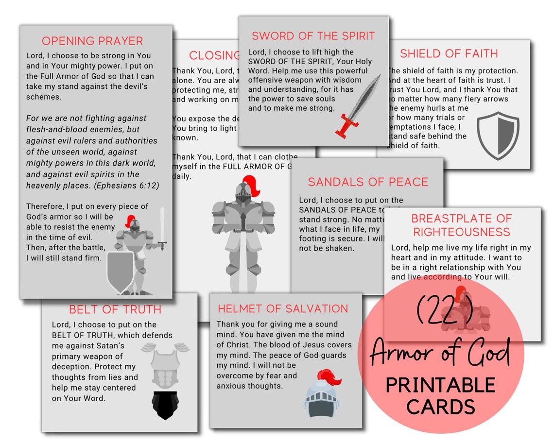 Christian Printable Cards Full Armor of God Ephesians 6 Scripture Cards ...