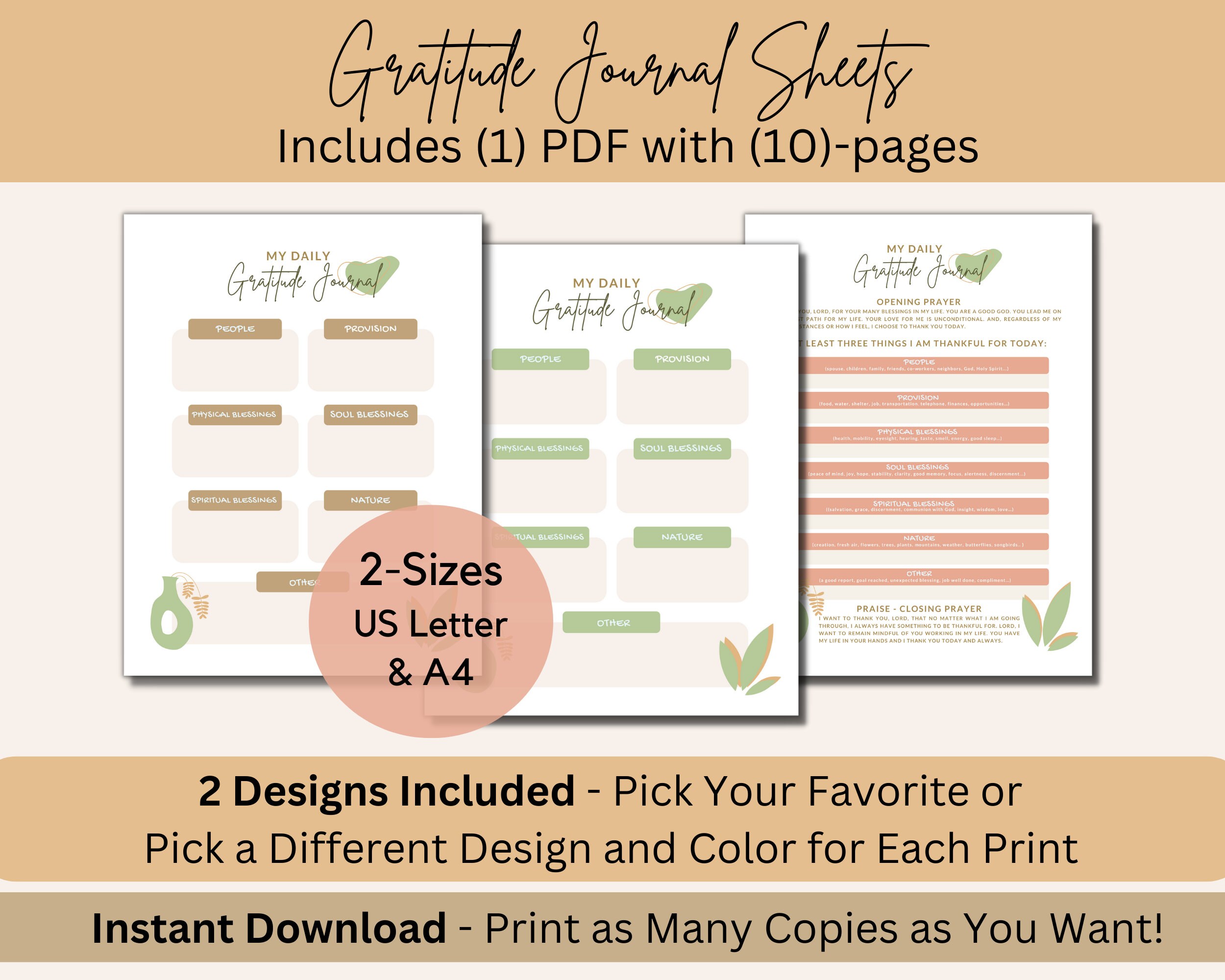 Daily Gratitude Journal Printable Digital Download, BOHO Journal - Etsy