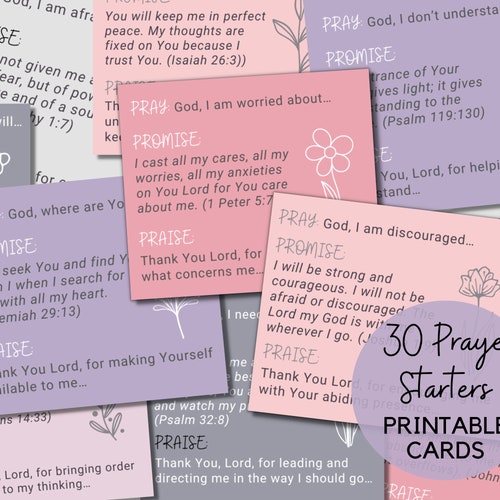 Prayer Cards Printable Christian Prayer Starters With Bible Etsy