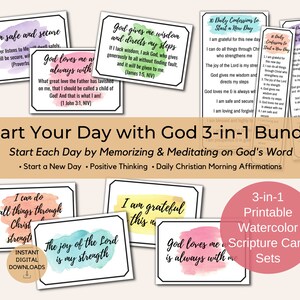 Begin je dag met God-tekstkaarten 3-in-1 BUNDEL- Begin een nieuwe dag, positief denken en dagelijkse christelijke ochtendaffirmatiekaartensets