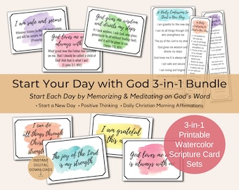 Christian Affirmation Cards 3-in-1 Bundle: Watercolor Scripture (Digital Download)