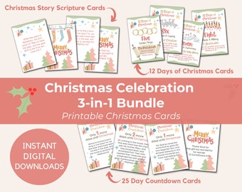 Printable Advent Calendar Scripture Cards, Christmas Countdown, Advent Activity Cards, Christian Advent Cards, Nativity Story