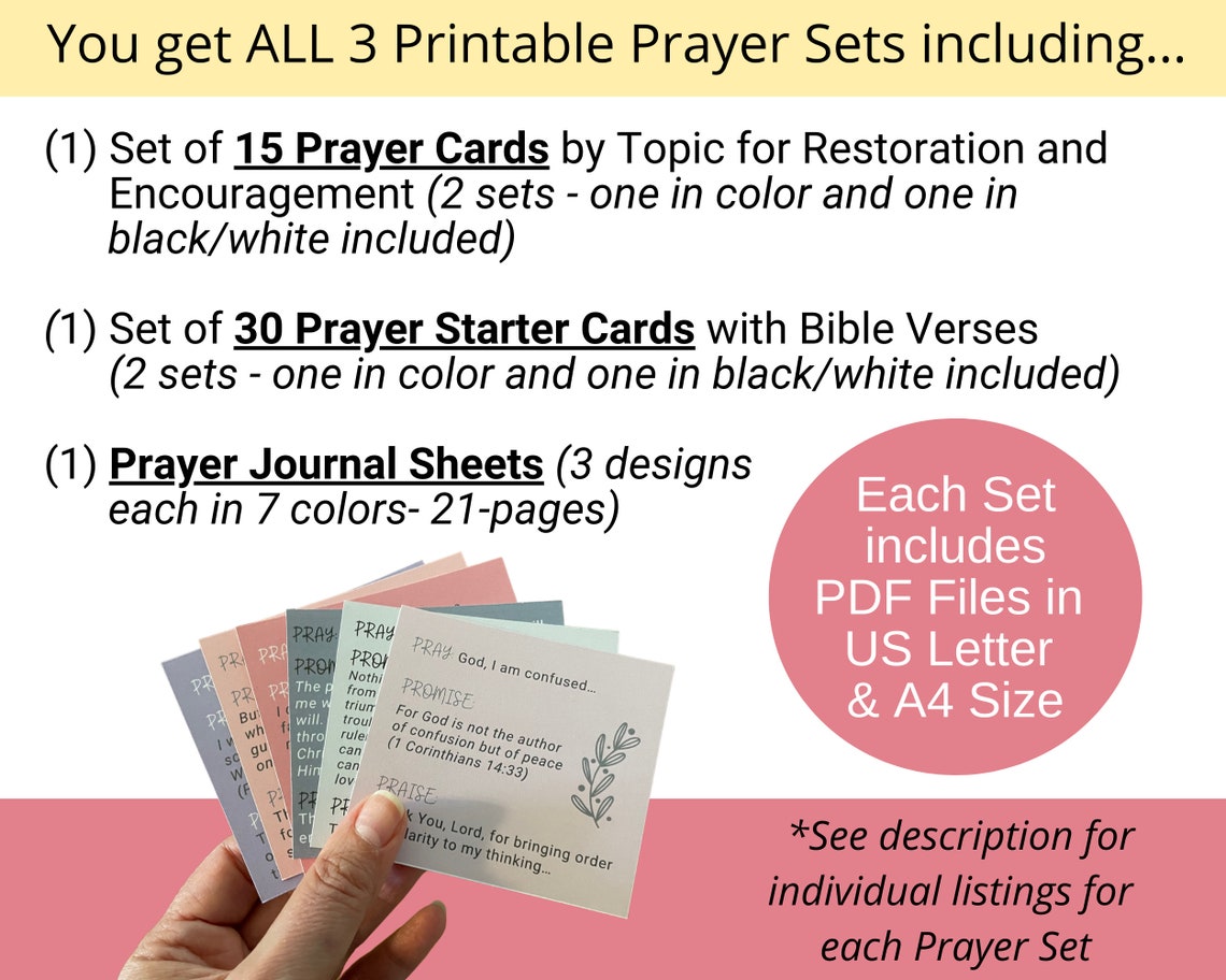 Prayer Warrior Printable Prayer Cards, 3 Prayer Sets Include Daily Prayer Cards, Mini Prayer ...
