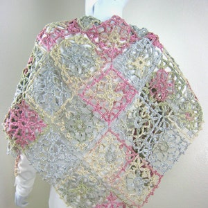 Large Lacy Cotton Shawl, hand crocheted in a mosaic of pastel colors, ideal spring/summer accessory or birthday, grad, or Mom&#39;s Day gift