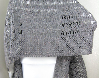 Hand Crocheted Sparkly Cotton Shawl: Large Lacy Stole, Elegant Holiday Accessory