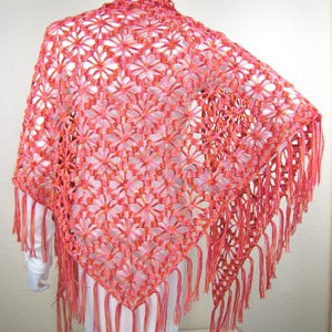 Hand Crocheted Lacy Summer Shawl with Fringes: hand-dyed wool and silk blend