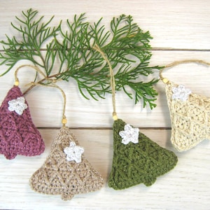 Hand Crocheted Holiday Ornaments 4-pack: Christmas Tree or Wreath Ornaments, Garland, Gift Wrap Decor, or Stocking Stuffer