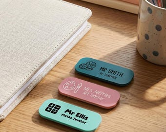 Personalised Teacher Name Badge — Custom Engraved Acrylic Tag for School Lanyards