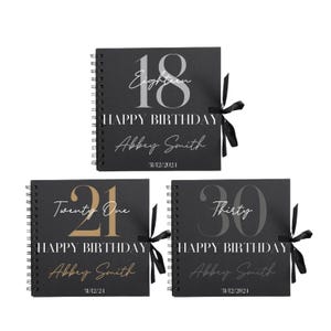 Libro de recuerdos personalizado: libro de visitas de cumpleaños negro de 8x8 para todas las edades.