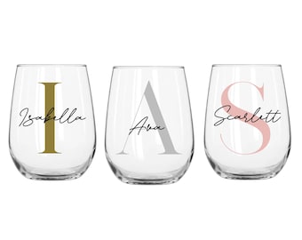 Copa de vino personalizada con nombre: 475 ml, sin tallo, con inicial o edad, regalo de cumpleaños