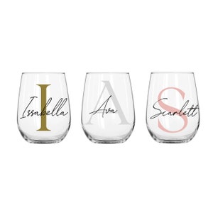 Personalised Name and Large Initial 360ml Stemless Wine Glass | Personalised Name and Age Wine Glass | Birthday Milestone | Wedding Gift