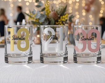 Personalised 65ml Large Shot Glass — Bold Heritage Initial or Age with Script Name