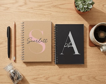 Personalised Name A5 Notebook — Custom Initial or Age Journal in Black or Kraft