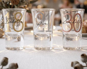Personalised 18th 21st Birthday Shot Glass — Bold Sans Initial and Script Name 25ml