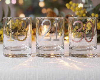 Personalised 18th 21st Birthday Shot Glass — Bold Sans Initial and Script Name 65ml