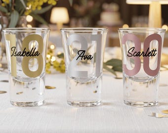 Personalised 25ml Shot Glass — Bold Heritage Initial or Age with Script Name