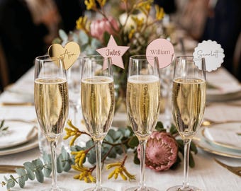 Champagne Rim Tags Custom Glass Markers Mirror Acrylic Wedding Birthday Celebration