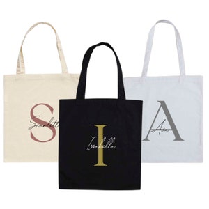 Personalised Name and Large Initial Cotton Tote Bag | Personalised Tote | Natural Cotton Bag | Bridal Party | Gift for Her