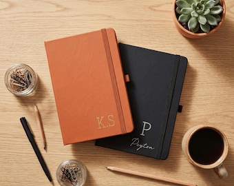 Personalised Black or Brown Notebook — Bold Sans Initial & Name or Initials A5