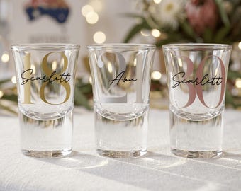 Personalised Birthday Milestone Shot Glass — Elegant Serif and Script Name 25ml