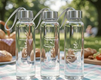 Personalised Glass Water Bottle Laser Engraved Drinkware High Clarity Material Custom Name Gift Australia.