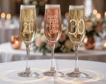 Personalised Champagne Flute | Engraved Milestone Glass for 18th, 21st, 30th Birthday