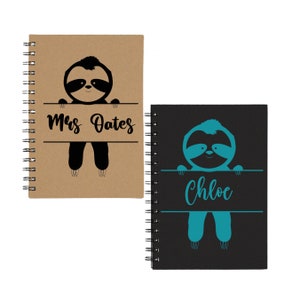 Personalised A5 Sloth Notebook | Custom Bridesmaid, Office, Teachers Gift
