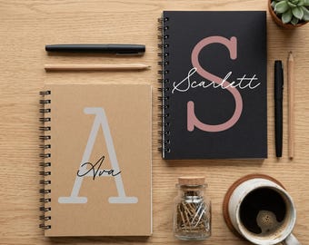 Personalised 18th 21st Birthday Notebook — Bold Sans Initial & Name A5 Black or Kraft