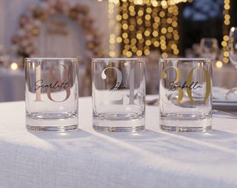 Personalised Birthday Milestone Shot Glass — Elegant Serif and Script Name 65ml