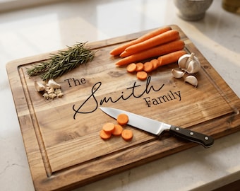 Personalised Chopping Board Custom Bold Serif Font Engraved Acacia Wood Wedding Gift Australia