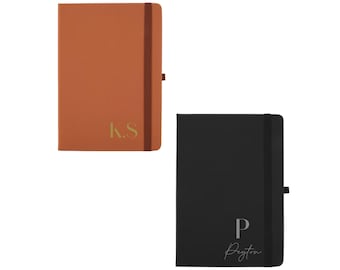 Personalised Vegan Leather A5 Notebook — Modern Sans Initial & Name or Initials