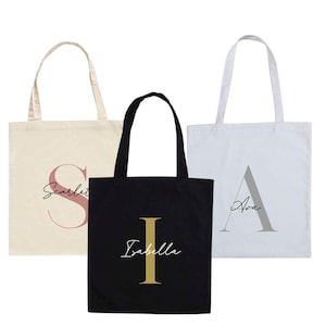 Personalised Name and Large Initial Cotton Tote Bag | Personalised Tote | Natural Cotton Bag | Bridal Party | Gift for Her