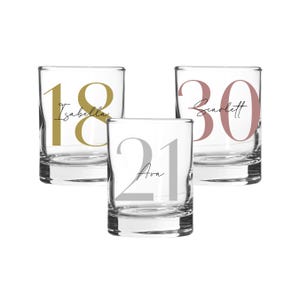 Personalised 65ml Large Shot Glass — Modern Sans Initial or Age with Script Name