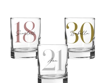 Personalised Birthday Milestone Shot Glass — Elegant Serif and Script Name 65ml