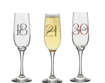 Personalised Name and Large Initial Champagne Glass | Personalised Name and Age Wine Glass | Birthday Milestone | 18th 21st 30th 40th 50th