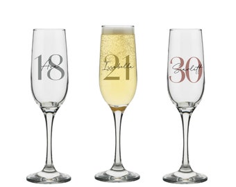 Personalised Champagne Glass — Modern Sans Initial or Age with Script Name