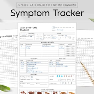 Monthly Printable Symptom Tracker; Food Intolerance, Allergy, IBS Diary, Bowel Movement, Chart Pain Frequency & Severity, Tracker PDF