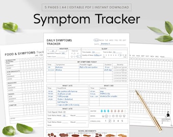 Monthly Printable Symptom Tracker; Food Intolerance, Allergy, IBS Diary, Bowel Movement, Chart Pain Frequency & Severity, Tracker PDF