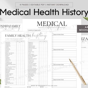 Family Medical Health History Form | Personal Health History | Medical Record Tracker | Healthcare Medical Planner Inserts