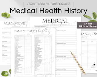Family Medical Health History Form | Personal Health History | Medical Record Tracker | Healthcare Medical Planner Inserts